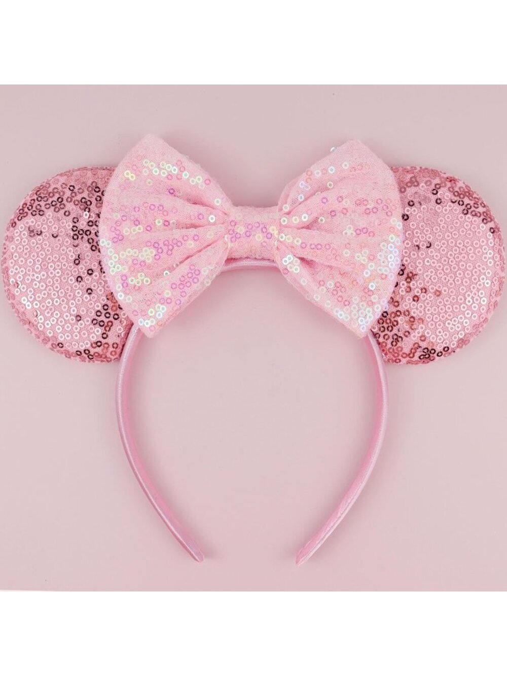Women's Pink Polyester Sequin Bow Mickey Mouse Headband Hair Accessory